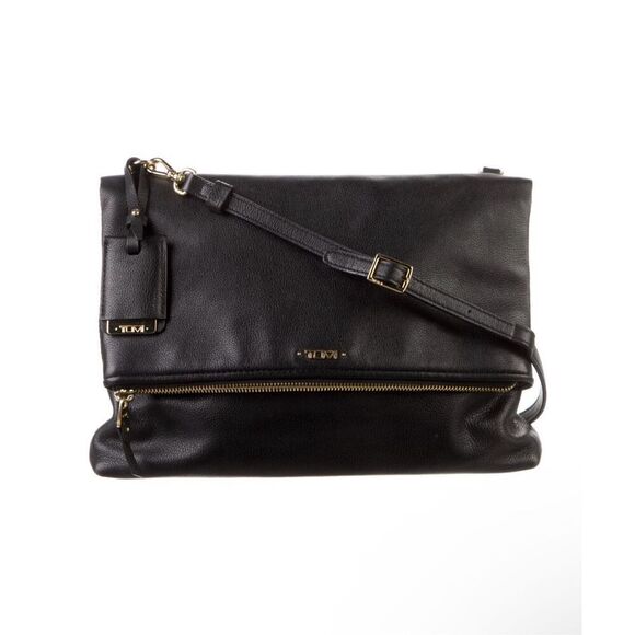 TUMI Leather Crossbody Bag Black Voyauger - Picture 1 of 14